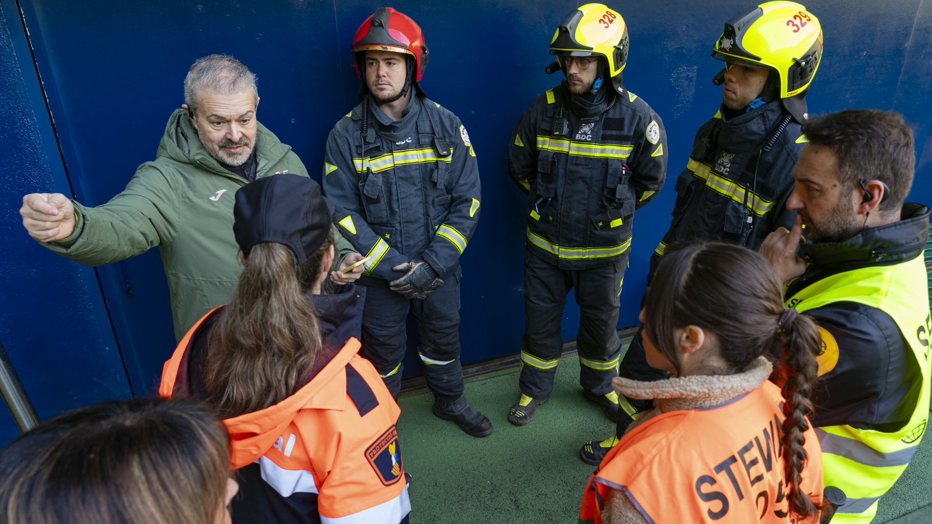 Villarreal CF conduct an evacuation drill at the Estadio de la Cerámica